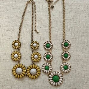 Floral Statement Necklace Set - Yellow, Green, and White